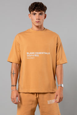 Blank Essentials Camel Cotton Short Sleeve T-Shirt with Japanese Graphic Print Image 2