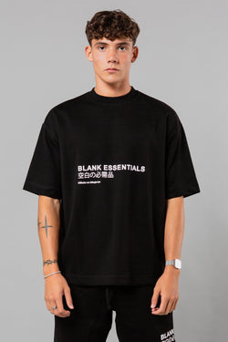 Blank Essentials Black Cotton Short Sleeve T-Shirt with Japanese Graphic Print Image 2