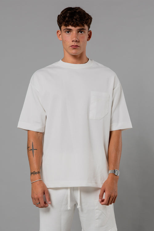 Blank Essentials Off White Cotton Blend Short Sleeve T-Shirt with Chest Pocket Image 2