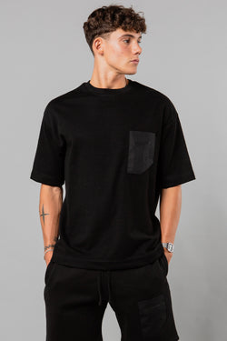 Blank Essentials Black Cotton Short Sleeve T-Shirt with Chest Pocket Image 2