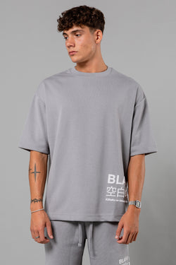 Blank Essentials Storm Grey Crew Neck T-Shirt with Graphic Print Image 2