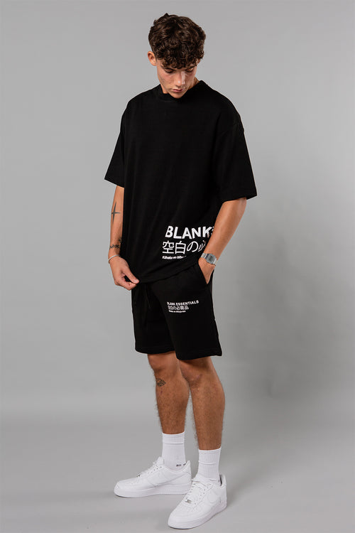 Blank Essentials Black Cotton Blend Japanese Graphic Print Shorts Image 4