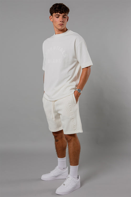 Blank Essentials Off White Cotton Blend 'Etched' Embossed Shorts Image 4