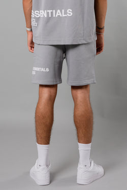 Blank Essentials Storm Grey Cotton Blend Shorts with Graphic Print Image 3